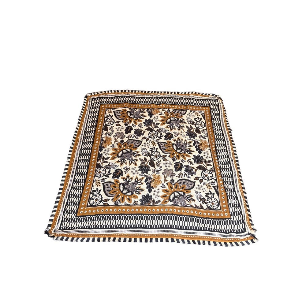 Spartina 449 Floral Fringe Scarf Wrap Black White Ochre Boho Botanical Shawl